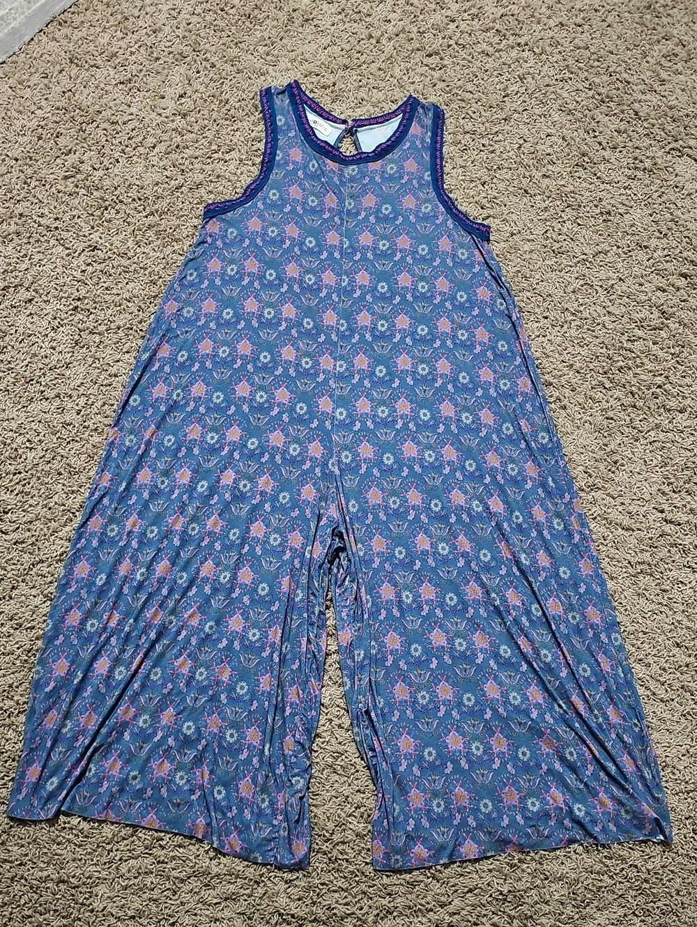Natural Life Jumpsuit Wideleg Sleeveless Blue Floral Large Oversozed Boho - Picture 2 of 9